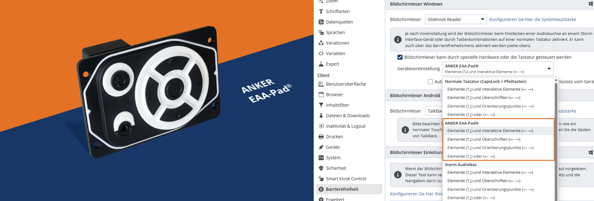 SiteKiosk Online unterstützt das ANKER EAA-Pad® für barrierefreien Self-Service