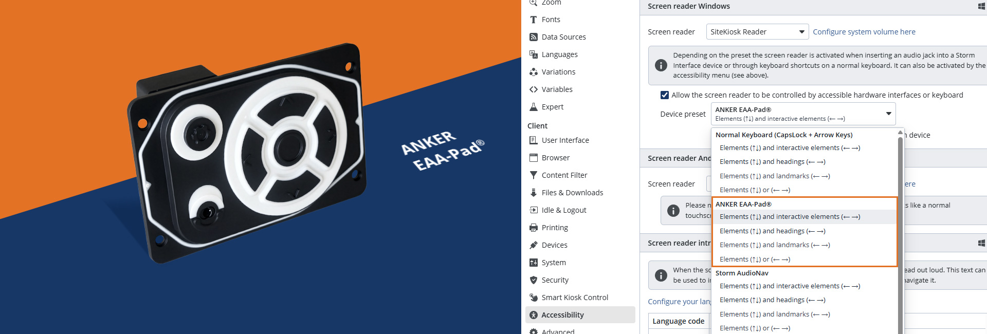 SiteKiosk Online prend en charge l’ANKER EAA-Pad® pour un libre-service accessible