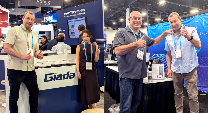 SiteKiosk team meeting partners and presenting digital signage solutions at InfoComm 2026 trade show