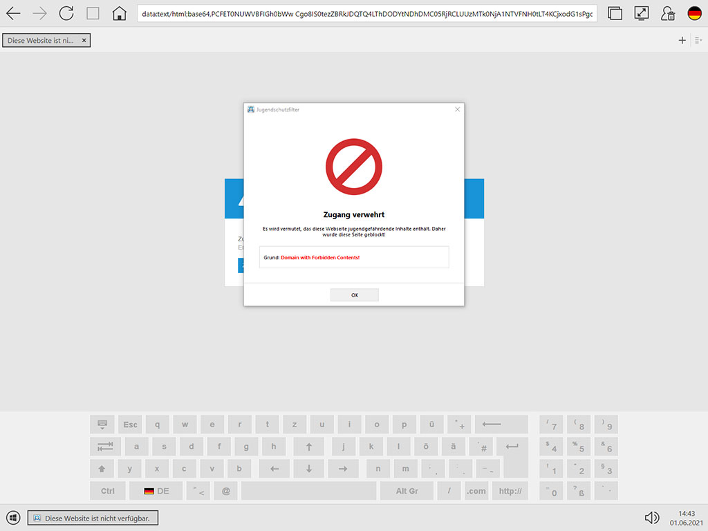 Screenshot URL-Beschränkung: Zugriff verweigert